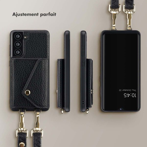 Selencia Coque de télephone Sera avec cordon et porte-cartes enveloppe Samsung Galaxy S21 FE - Noir