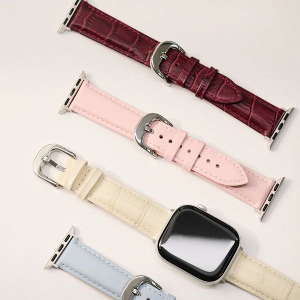 Burga Bracelet en cuir véritable  - Apple Watch | 44/45/46/49 mm / Connexion universelle 20 mm - Mobwife / Silver