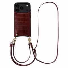 Selencia Coque de télephone Nova Croco avec cordon et porte-cartes Apple iPhone 18 Pro / 17 Pro - Burgundy