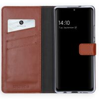Selencia Étui portefeuille en cuir véritable Samsung Galaxy A42 - Marron clair