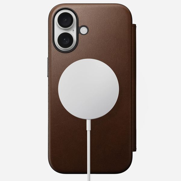 Nomad Étui de télephone portefeuille Modern Leather Folio Apple iPhone 16 - Marron