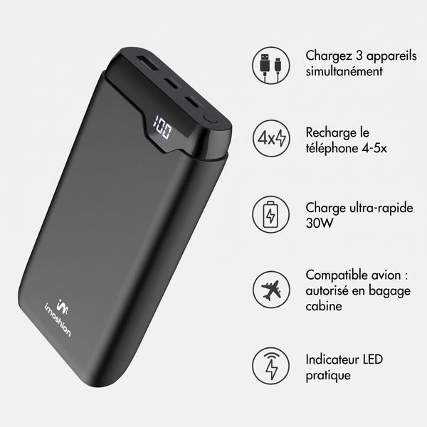 imoshion Batterie externe - 27.000 mAh - Quick Charge et Power Delivery - 30W - Noir
