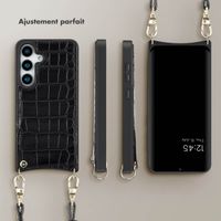 Selencia Coque de télephone Nova Croco avec cordon et porte-cartes Samsung Galaxy S25 - Noir