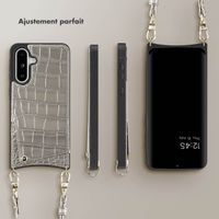 Selencia Coque de télephone Nova Croco avec cordon et porte-cartes Samsung Galaxy A36 / A56 - Argent