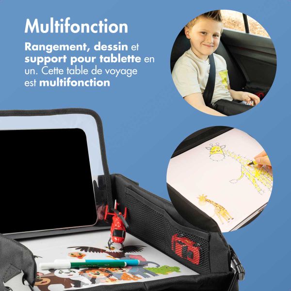 imoshion Table de voyage - Support de tablette voiture - 7 compartiments de rangement - Inclus 2 coloriages - Noir