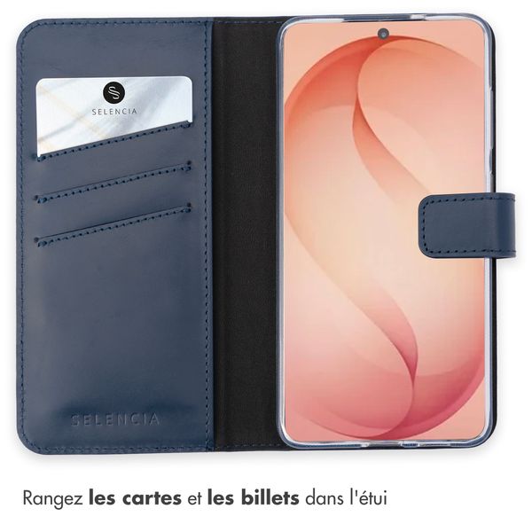 Selencia Étui portefeuille en cuir véritable Samsung Galaxy S26 Plus - Bleu foncé