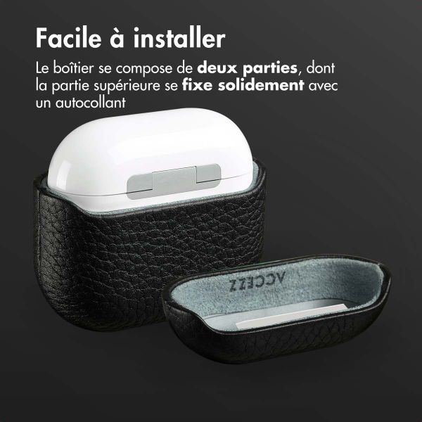 Accezz Coque en cuir véritable  Apple Airpods 4 - Noir