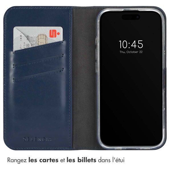 Selencia Étui portefeuille en cuir véritable Apple iPhone 16 Pro Max - Bleu
