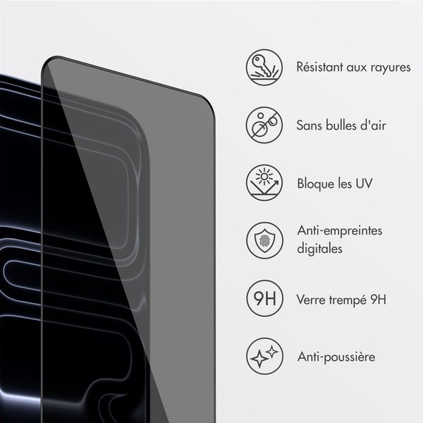 Accezz Protection d'écran en verre trempé avec filtre de confidentialité + Applicateur Apple iPhone 17 Pro
