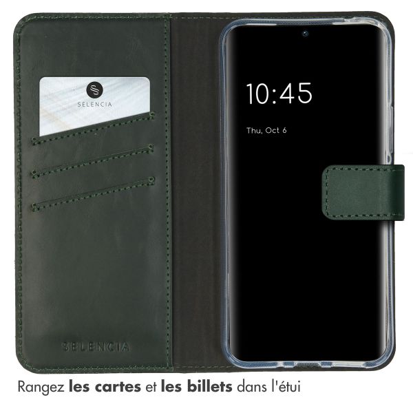 Selencia Étui portefeuille en cuir véritable Samsung Galaxy A54 (5G) - Vert