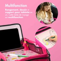 imoshion Table de voyage - Support de tablette voiture - 7 compartiments de rangement - Inclus 2 coloriages - Rose