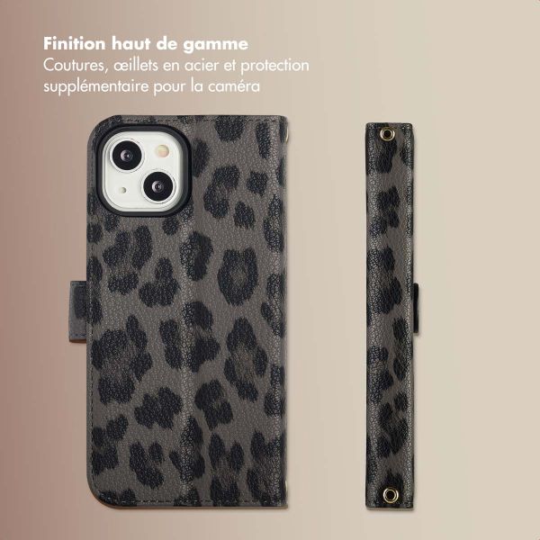 Selencia Étui de télephone portefeuille imprimé léopard Sabi Apple iPhone 14 / 13 - Midnight Black