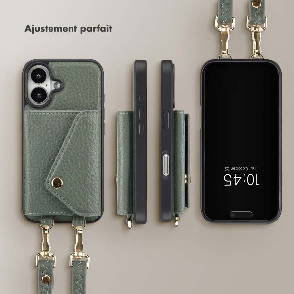 Selencia Coque de télephone Sera avec cordon et porte-cartes enveloppe Apple iPhone 16 - Sage Green