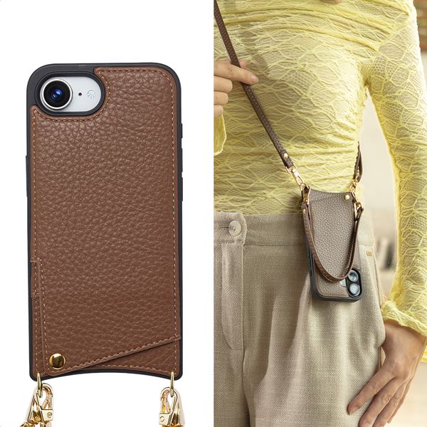 Selencia Coque de télephone Nova avec cordon et porte-cartes Apple iPhone 17e / 16e - Mocha Brown