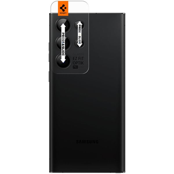 Spigen Optik Pro EZ Fit Lens Protector - Protection d'objectif de caméra (lot de 2) Samsung Galaxy S23 Ultra - Noir