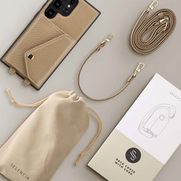 Selencia Coque de télephone Sera avec cordon et porte-cartes enveloppe Samsung Galaxy S24 Ultra - Taupe