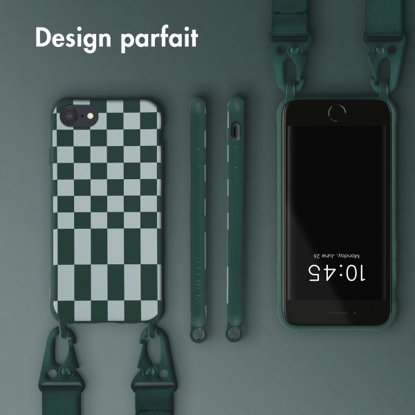 Selencia Coque design en silicone avec cordon amovible Apple iPhone SE (2022 / 2020) / 8 / 7 - Irregular Check Green