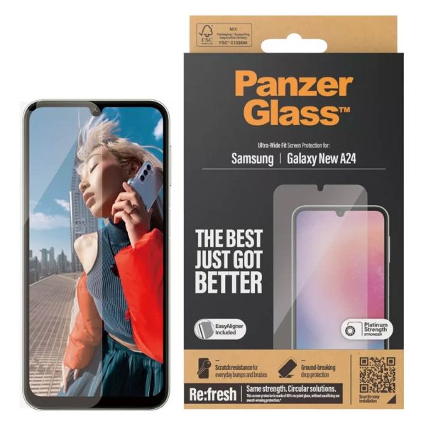 PanzerGlass Film de protection d'écran anti-bactérien Refresh Ultra-Wide Fit avec applicateur Samsung Galaxy A25 (5G)