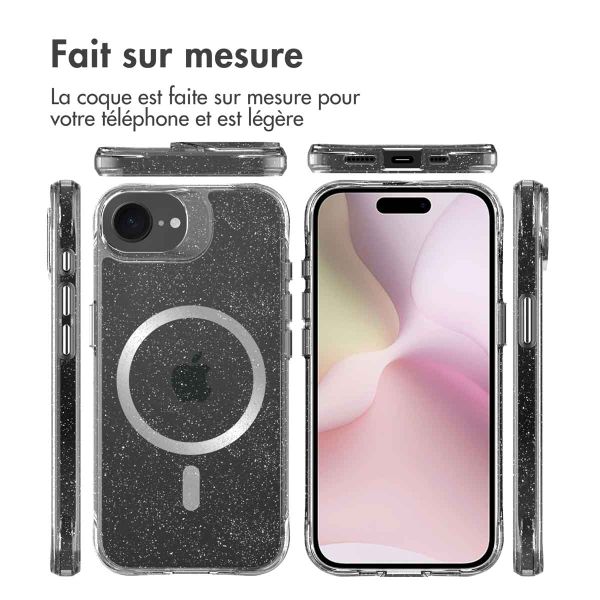 imoshion Coque arrière transparente Pailletée avec MagSafe Apple iPhone 17e / 16e - Argent