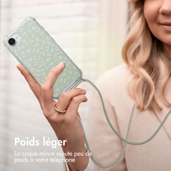 imoshion Coque Design avec cordon Apple iPhone 17e / 16e - Smoke Green Flowers