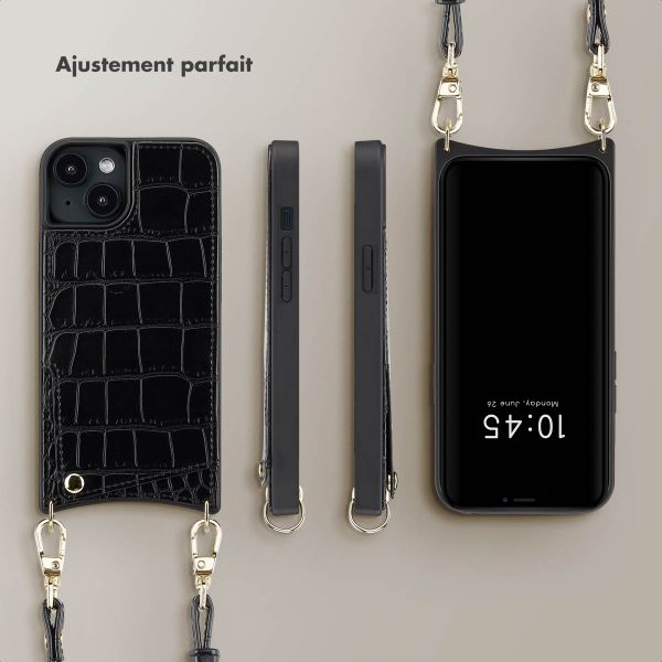 Selencia Coque de télephone Nova Croco avec cordon et porte-cartes Apple iPhone 14 / 13 - Noir