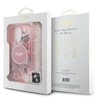 Guess MagSafe IML Flowers Case avec beads strap Apple iPhone 15 Pro - Pink