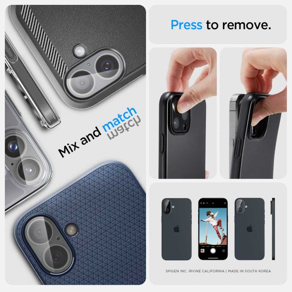 Spigen Optik Lens Protector - Protection complète de la caméra (lot de 2) Apple iPhone 16 / 16 Plus - Crystal Clear