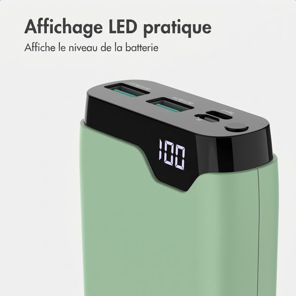 imoshion Batterie externe 20 000 mAh - Chargeur rapide 22,5 W - USB-C / USB-A - Vert