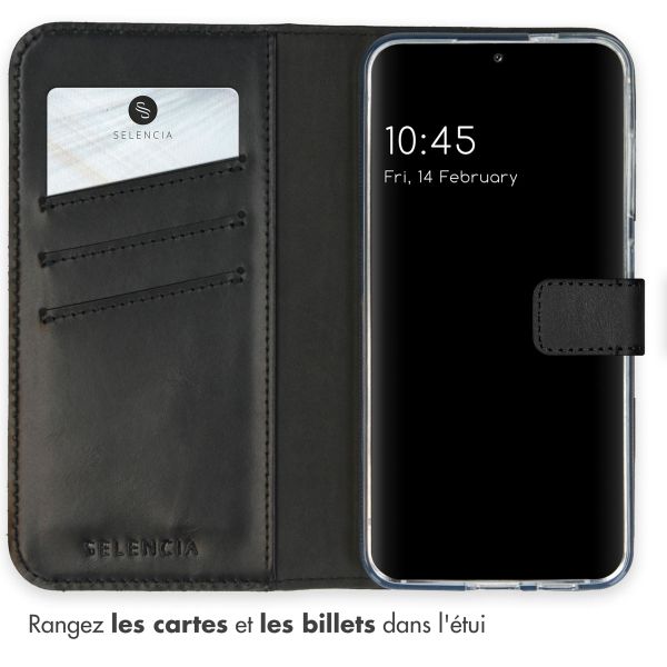 Selencia Étui portefeuille en cuir véritable Samsung Galaxy S24 - Noir