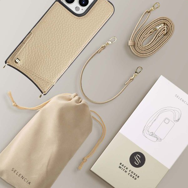 Selencia Coque de télephone Nova avec cordon et porte-cartes Apple iPhone 15 Pro Max - Beige