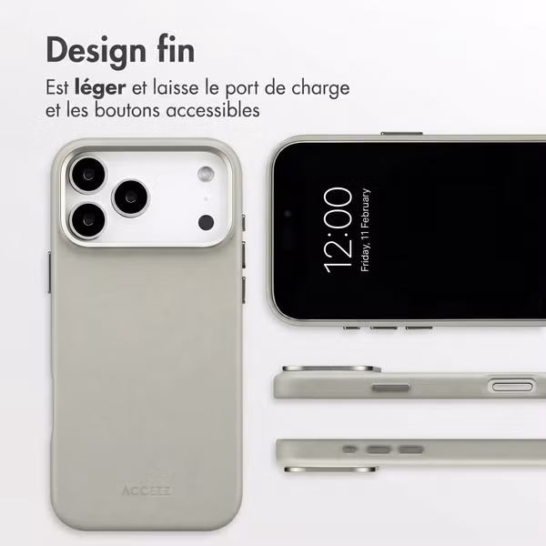 Accezz Coque arrière en cuir avec MagSafe Apple iPhone 18 Pro / 17 Pro - Light Grey