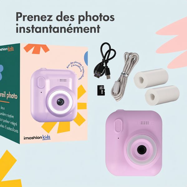 imoshion Kids Camera avec imprimante photo - Appareil photo pour enfants - Photos/Vidéos/Jeux - Lila