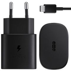 Samsung Câble USB-C vers USB-C d'origine - 1,8 mètre - 25 watts + adaptateur de recharge rapide USB-C d'origine - 25 watts - Noir