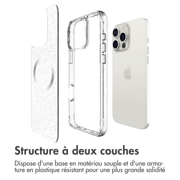 imoshion Coque arrière transparente Pailletée avec MagSafe Apple iPhone 16 Pro - Argent