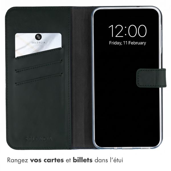 Selencia Étui portefeuille en cuir véritable Samsung Galaxy A27 (5G) - Vert