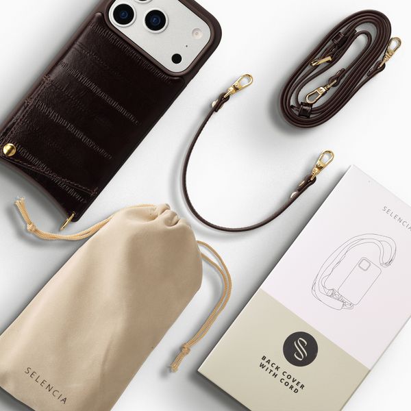 Selencia Nova coque arrière en cuir véritable avec porte-cartes Apple iPhone 17 Pro - Dark Chocolate