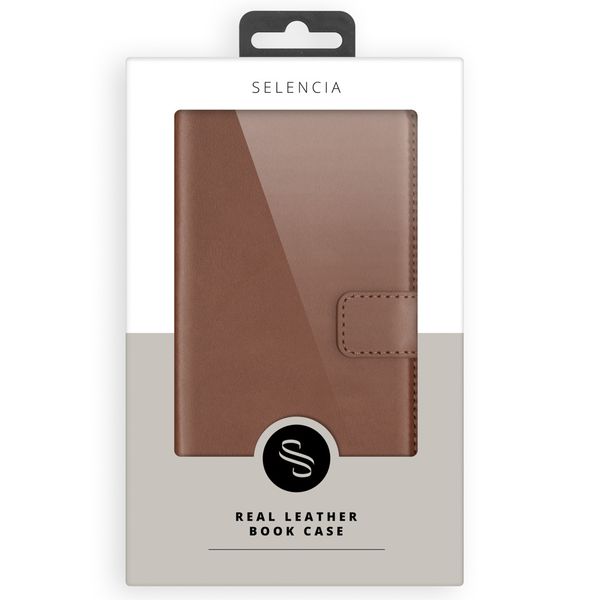Selencia Étui portefeuille en cuir véritable Samsung Galaxy S21 Plus - Marron clair