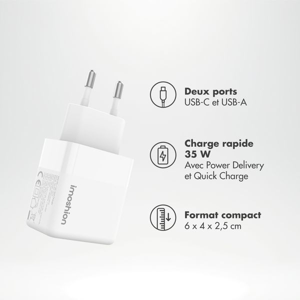 imoshion Adapteur secteur - Chargeur - USB-C + USB-A - Power Delivery et Quick Charge - 35W - Blanc