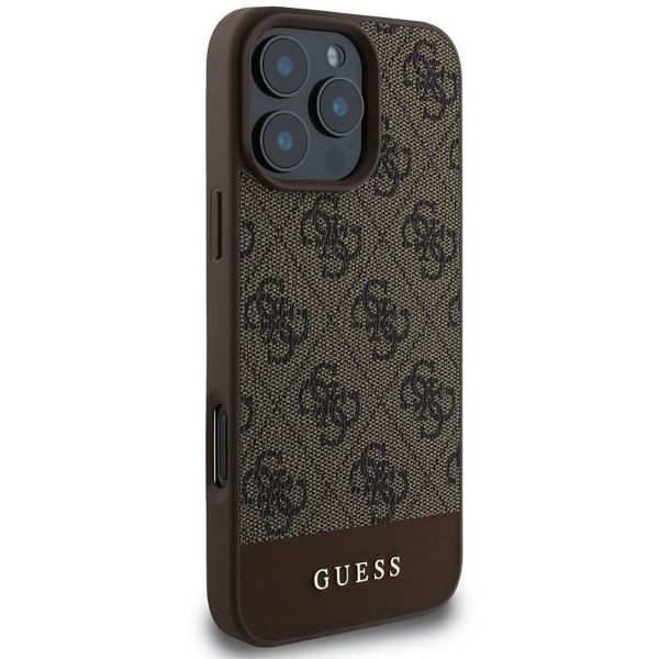 Guess Coque arrière Bottom Stripe 4G Apple iPhone 16 Pro Max - Marron