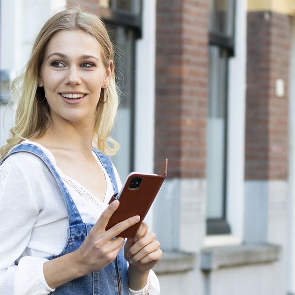 Selencia Étui portefeuille en cuir véritable Samsung Galaxy S21 Plus - Marron clair