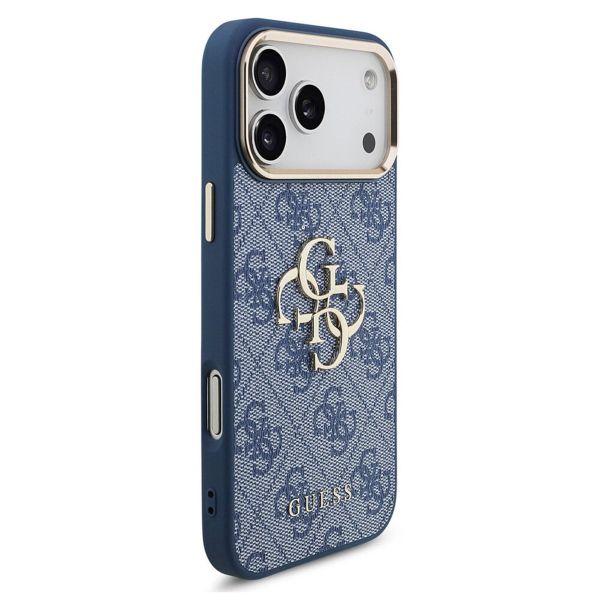 Guess Coque 4G Metal Logo Backcover Apple iPhone 17 Pro - Gold Edge - Blue
