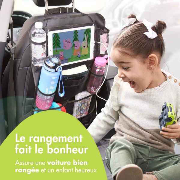 imoshion Organisateur de Siège de Voiture pour enfants - 9 compartiments - Inclut un support pour tablette - Lot de deux - Noir