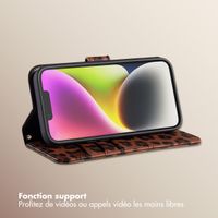 Selencia Étui de télephone portefeuille imprimé léopard Sabi Apple iPhone 14 / 13 - Mocha Brown