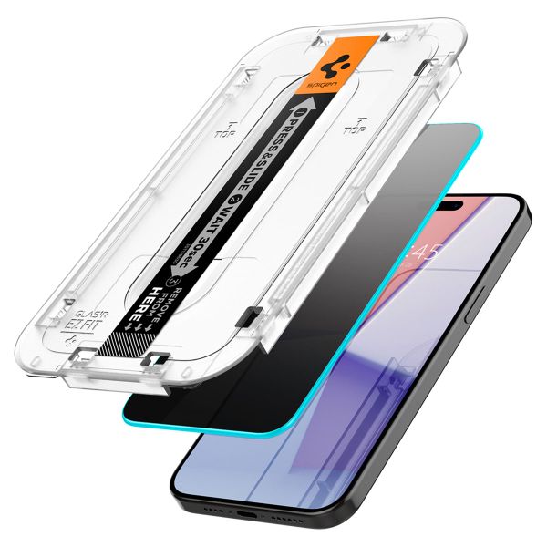 Spigen Protection d'écran en verre trempé GLAStR Privacy Applicator - lot de 2 Apple iPhone 15 Pro