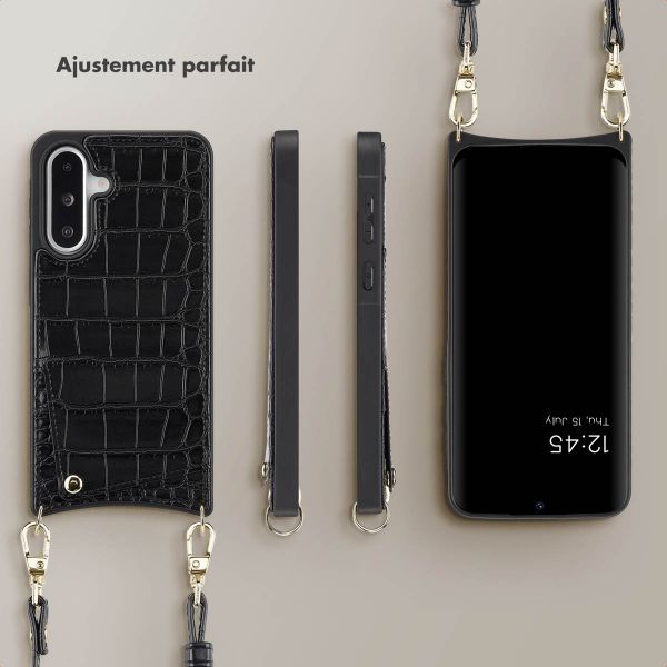 Selencia Coque de télephone Nova Croco avec cordon et porte-cartes Samsung Galaxy A36 / A56 - Noir