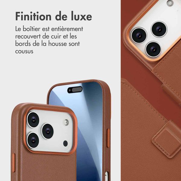 Accezz Étui de télephone portefeuille en cuir 2-en-1 avec MagSafe Apple iPhone 17 Pro - Sienna Brown