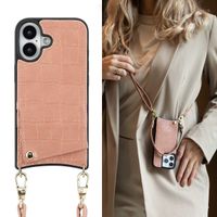 Selencia Coque de télephone Nova Croco avec cordon et porte-cartes Apple iPhone 16 - Old Pink