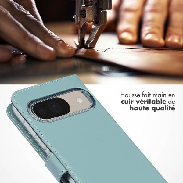 Selencia Étui portefeuille en cuir véritable Google Pixel 10 / 10 Pro - Air Blue