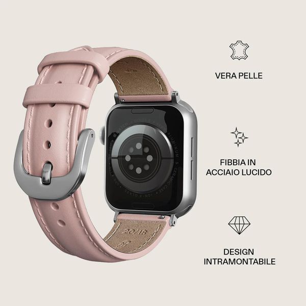 Burga Bracelet en cuir véritable  - Apple Watch | 44/45/46/49 mm / Connexion universelle 20 mm - Pillow Talk / Silver