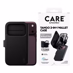 CARE by PanzerGlass Étui de télephone portefeuille Tango 2 en 1 avec MagSafe Apple iPhone 18 Pro / 17 Pro - Noir